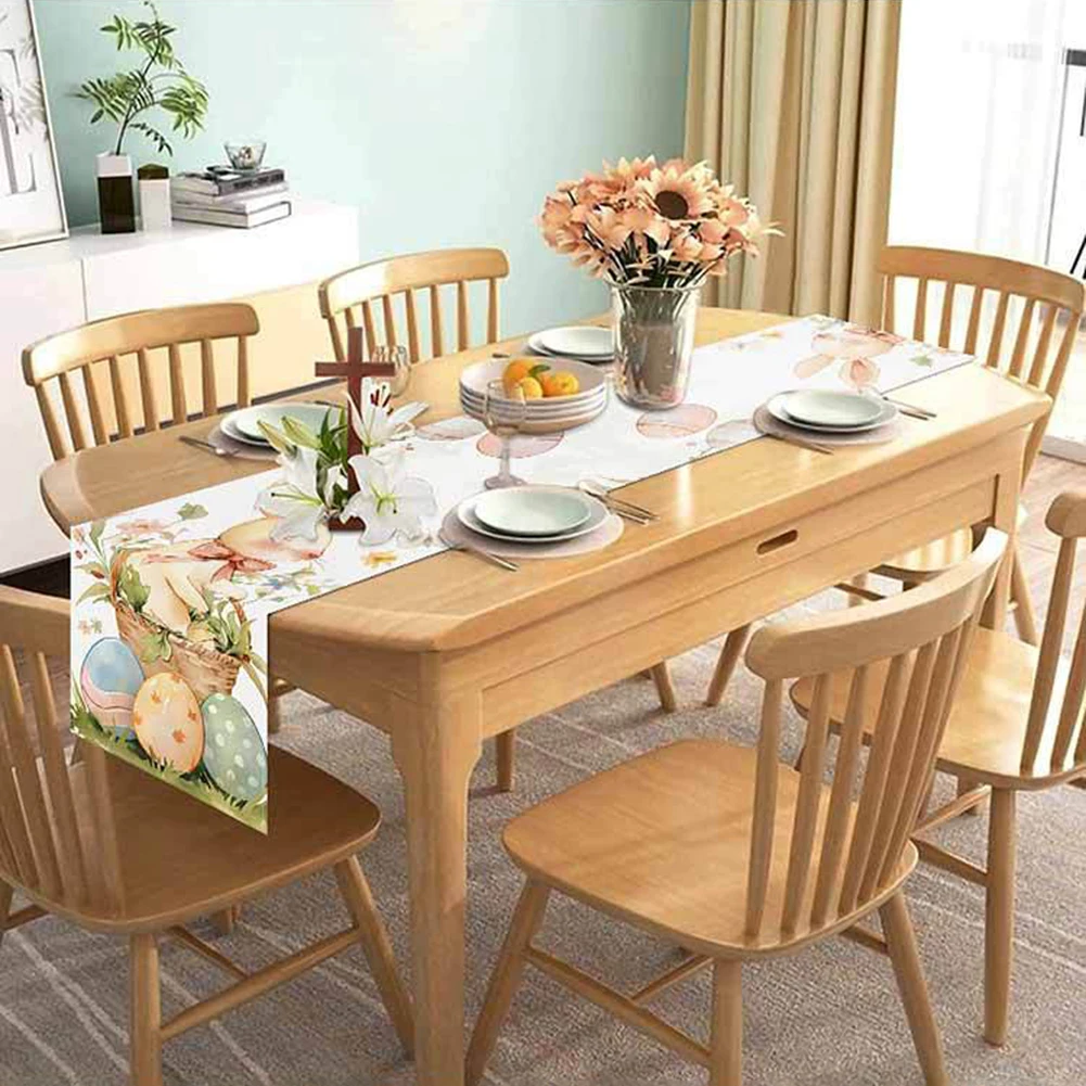 Camino de mesa de lino con huevos de conejito de Pascua, mantel lavable para mesa de comedor, mantel individual, caminos de mesa de primavera, decoración para fiestas navideñas