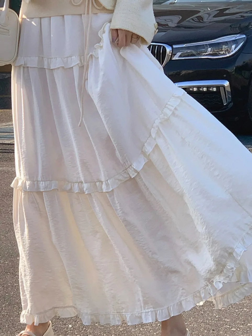 

Dongda Gate Spring 2025 New Gentle High Waist Midi Cake Skirt Women's Versatile Long Skirt Soft Material Casual Sle