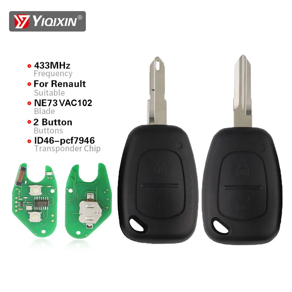 YIQIXIN 433Mhz ID46 Chip For Renault Master Traffic Vivaro Kangoo Movano Transmister 2003-2013 2 Buttons Ne73 VAC102 Blade