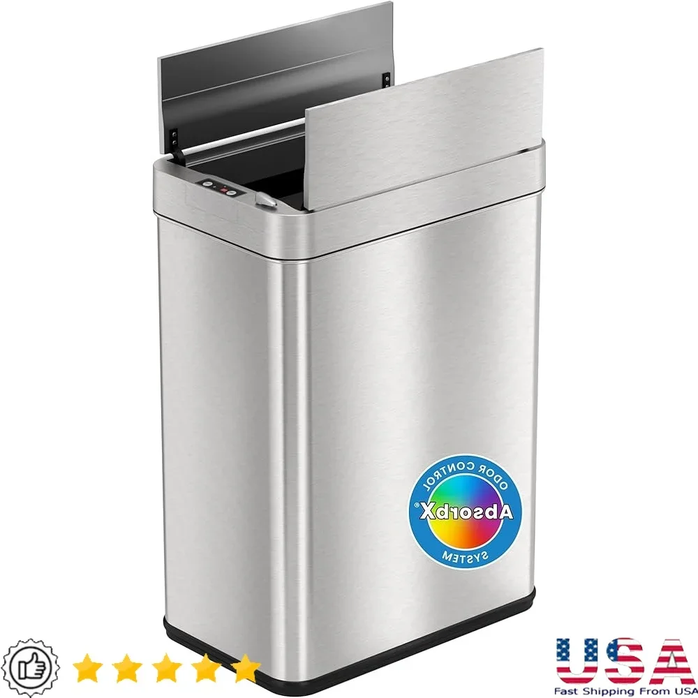 

Automatic Trash Can Motion Sensor Odor Control Stainless Steel Dog Proof Kitchen Garbage Bin with Lid Touchless 13 Gallon Design