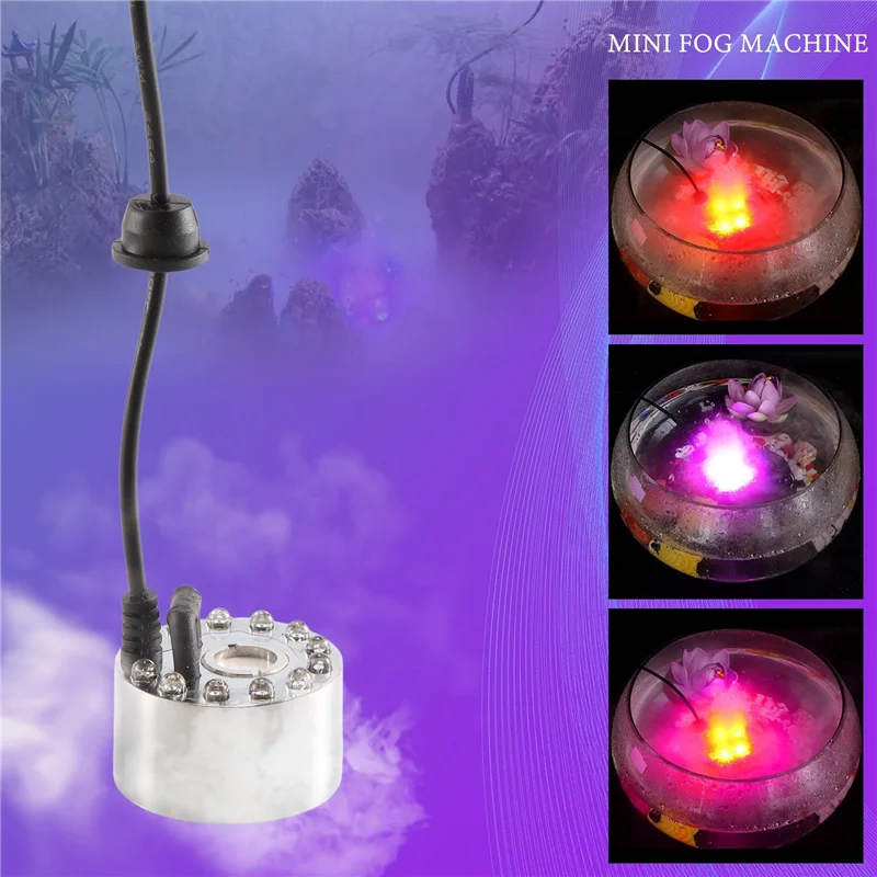 A23E-Mini Mist Maker, 12 LED Mister Fogger Water Fountain Pond Fog Machine Atomizer Air Humidifier For Halloween, Christmas