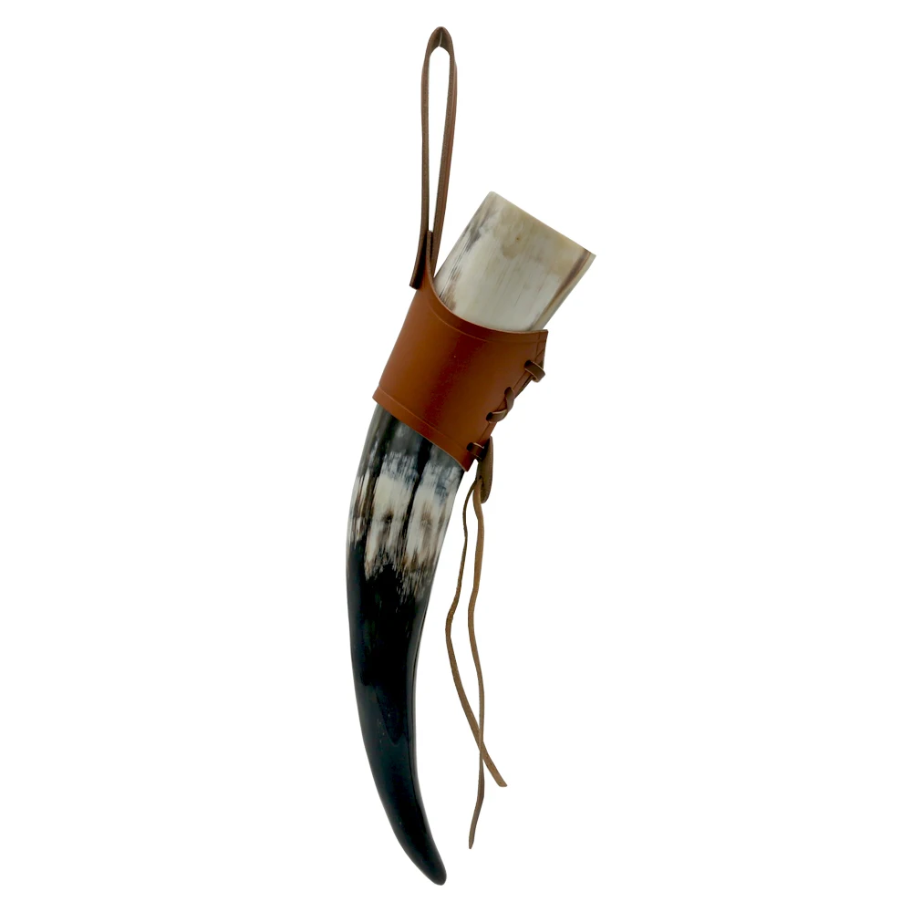 Natural Viking Drinking Horn with Stand or Leather Case- Horn Mug with Polished Finish