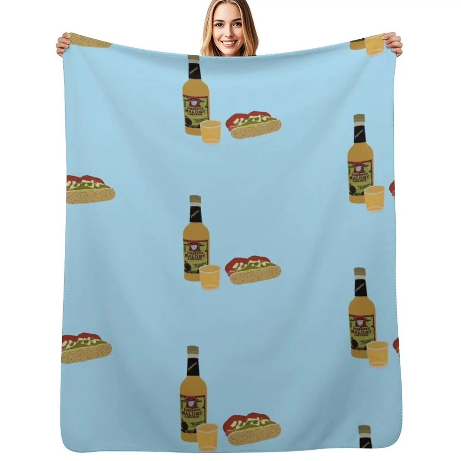 

Many Mini Malort & Hot Dog Throw Blanket Long Lasting Soft Plush Blanket for Daily Use