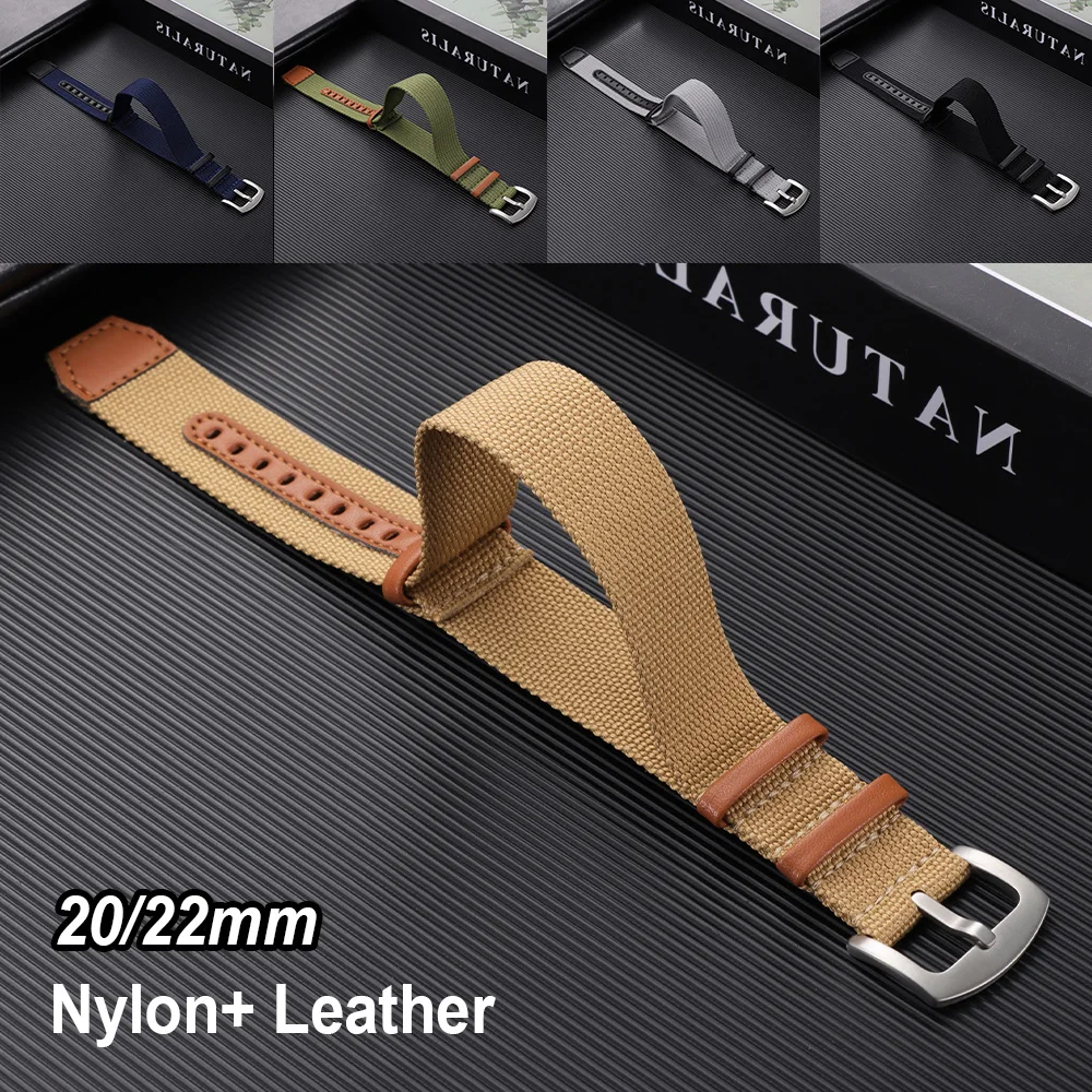 

Bracelet Replacement 20mm 22mm Canvas Nylon Patch Leather Watch Strap Ribbed Nylon Watch Band Universal Men Women Long Wristband