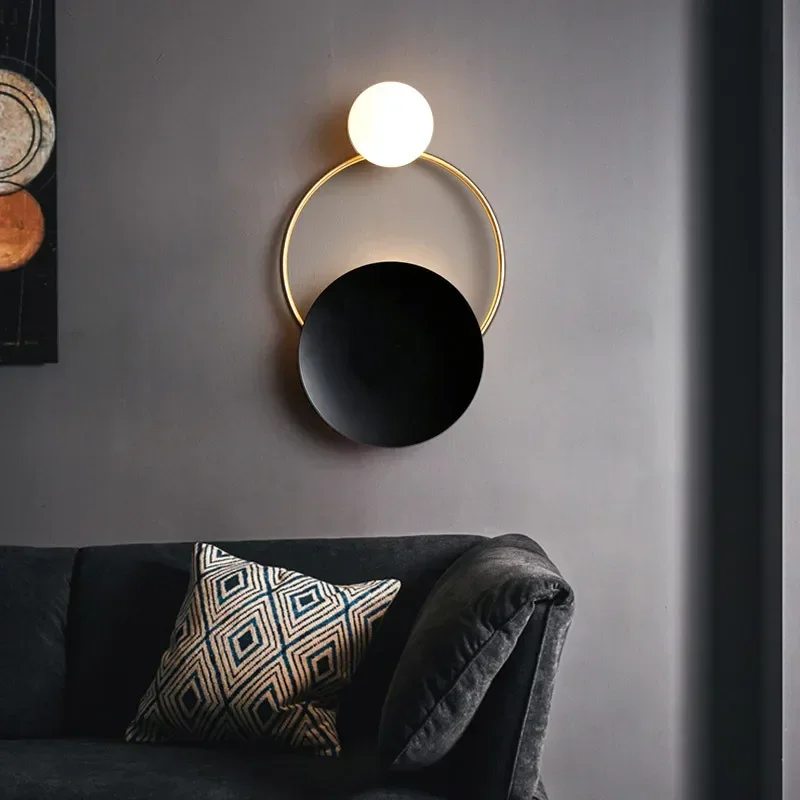 

Simple Luxury Circle Ring Modern Wall Lamp Room Decorations Wall Sconce in The Bedroom Lunar Eclipse Glass Ball Led Wall Lights