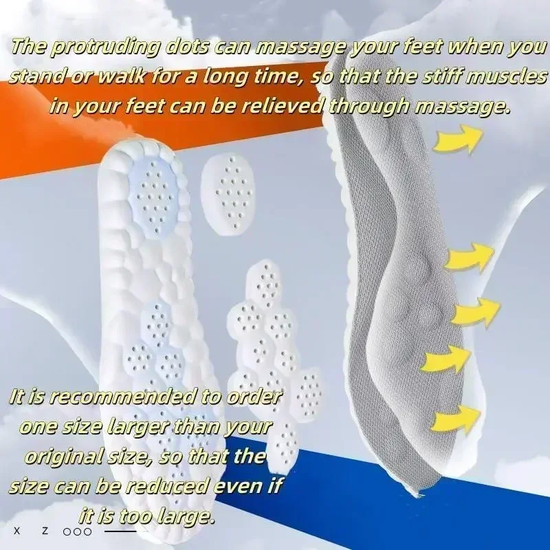 Advanced 4D Tech Insoles: Cloud Cushioning, Breathable & Shock-Absorbing - Trim-to-Fit All Footwear