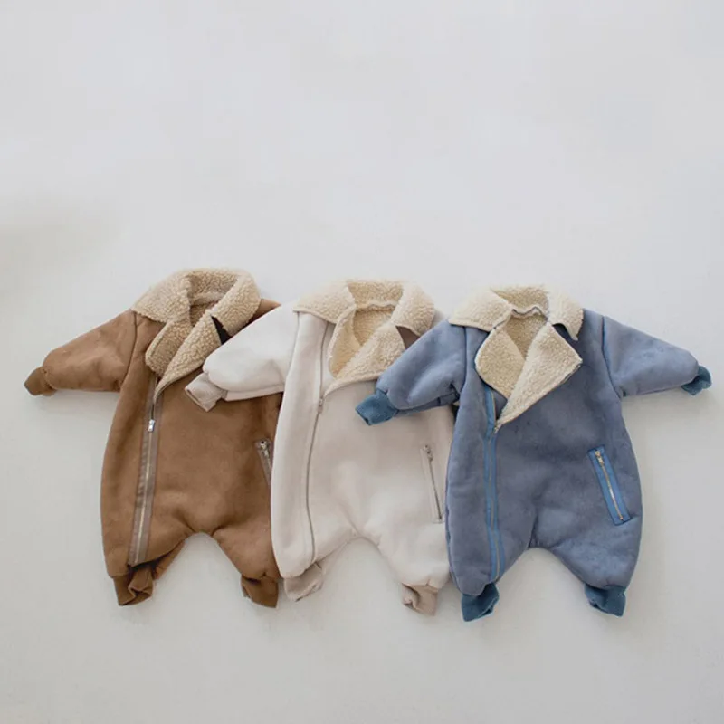 

Korean version of the new winter one-piece suit for boys and girls, retro and fashionable, with thickened velvet and lambskin