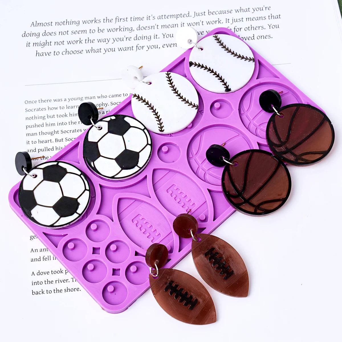 Earrings Pendant Silicone Mold Football Basketball Baseball Rugby Silicone Mould DIY Epoxy Resin Keychain Pendant Jewelry Crafts