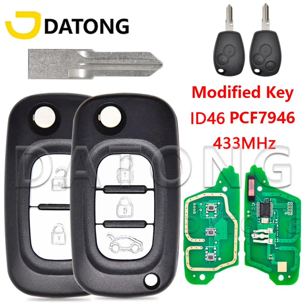 

Datong World Modified ID46 PCF7946 Chip 433MHz Flip VAC102 Blade Car Remote Control Key For Renault Dacia Traffic