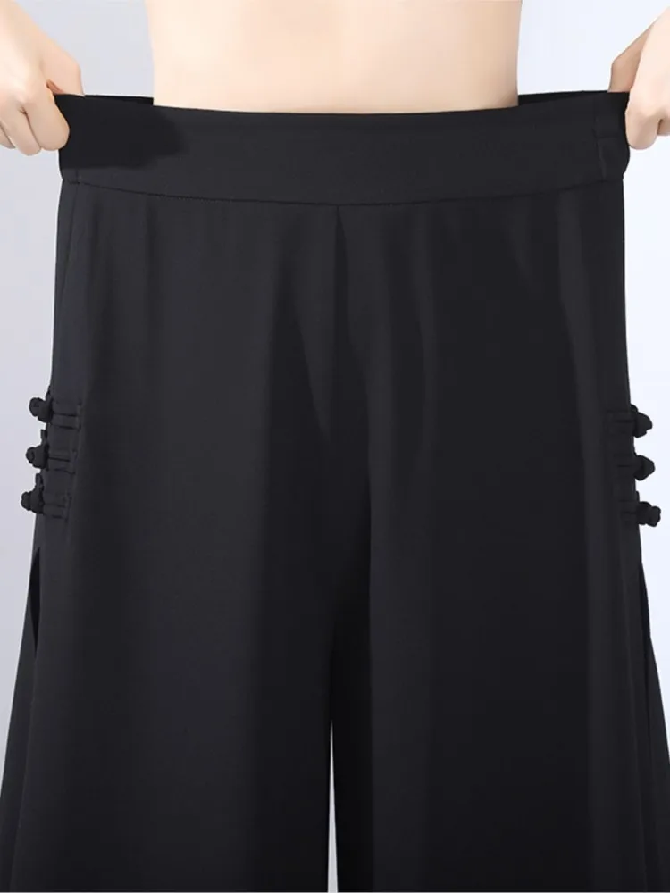 Rok Celana Capris Sifon Wanita Celana Panjang Kaki Lebar Elegan Antik Kasual Pinggang Tinggi Elastis Longgar Keren Wanita Musim Panas
