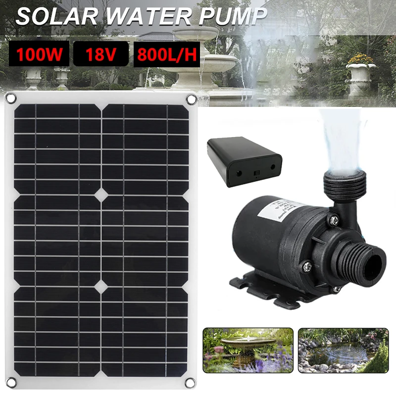 

100W 800L/H Brushless Solar Water Pump System 18V Monocrystalline Low Noise Continuous Work Pond Pump Kit for Garden Decoration