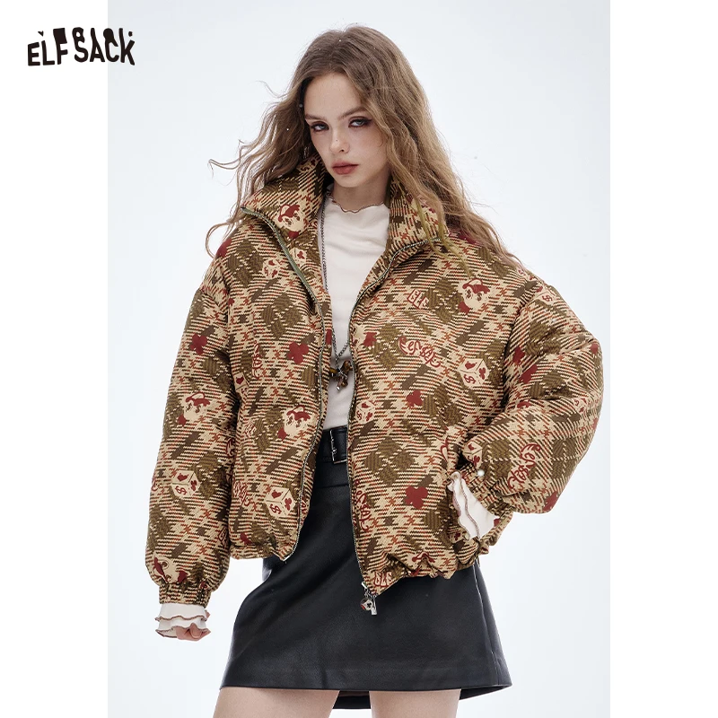 

ELFSACK 2025 Winter New Arrivals Casual Loose Reversible Short Down Jacket For Woman