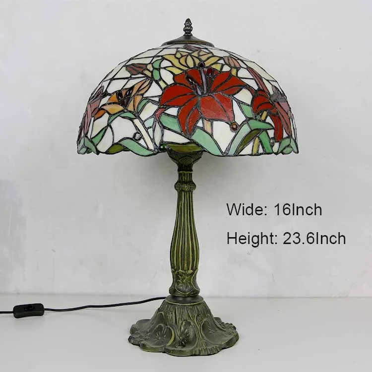 Handmade European Tiffany Style Stained Glass LED AC Multicoloured Table Lamp 16-Inch Wide Lamphade Zinc Alloy Base