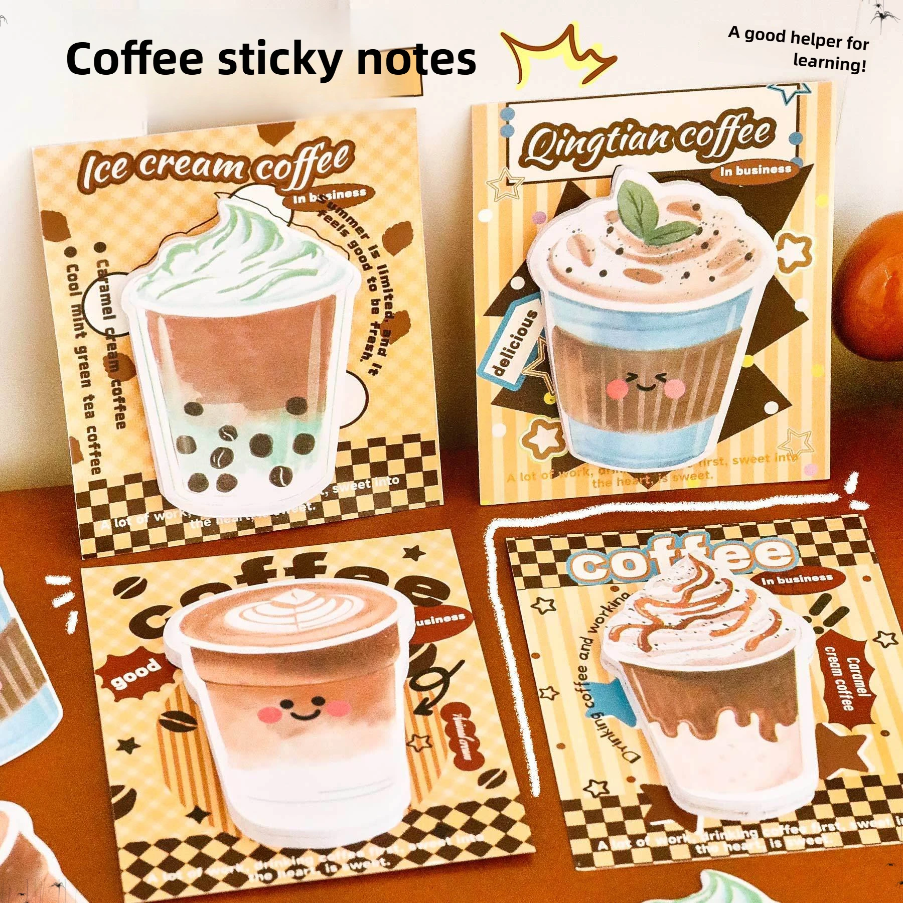 12 Pcs Ins Milk Tea Coffee Notes Memo Pad Cute Girl Heart Account Decoration Notes Writing Pads Students Can Tear Messages Notes