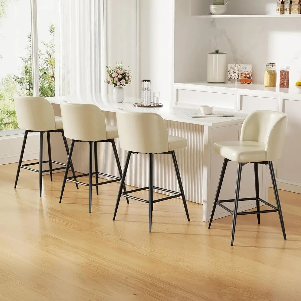 

Set of 4, 26 High-Back Leather Swivel Bar Stools, Metal Legs, Suitable for Counter or Kitchen Island, Beige