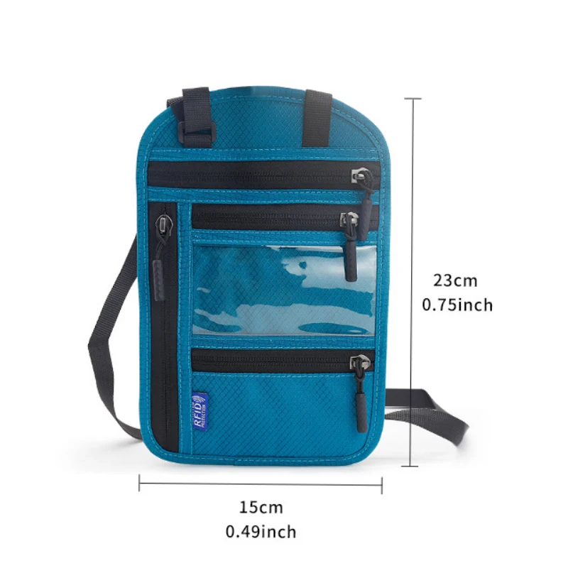 RFID Blocking Card Holder Nylon Anti-Theft Travel Document Card Passport Bag Neck Wallet Money Document Card Storage Bag Pouch