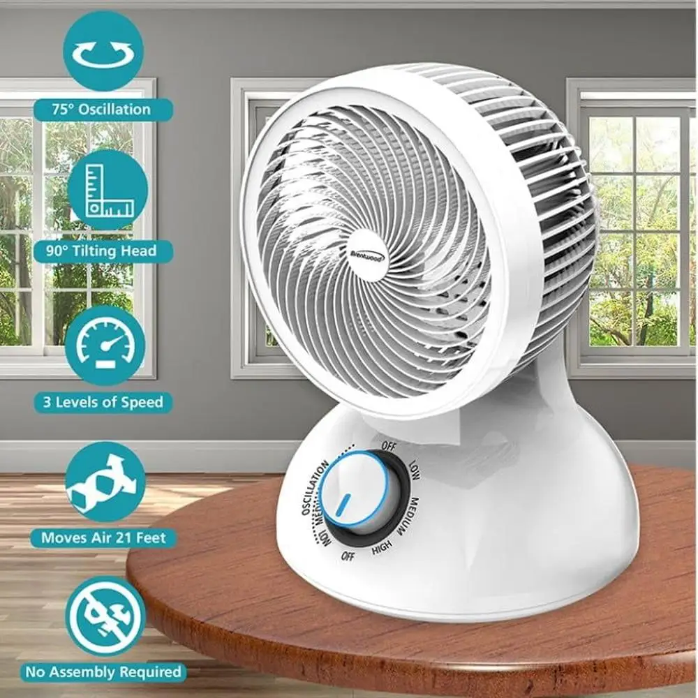 Ventilador de mesa oscilante de 6 polegadas Circulador de fluxo de ar de 3 velocidades Potente inclinação ajustável Home Office interno