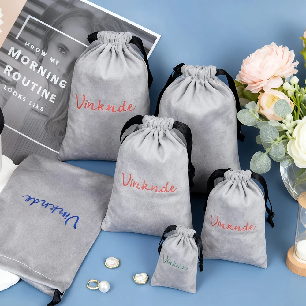 

50Pack Custom Logo Jewelry Velvet Drawstring Bag 8x10cm Ring Studs Earring Necklace Bracelet Cosmetic Candy Chocolate Pouches