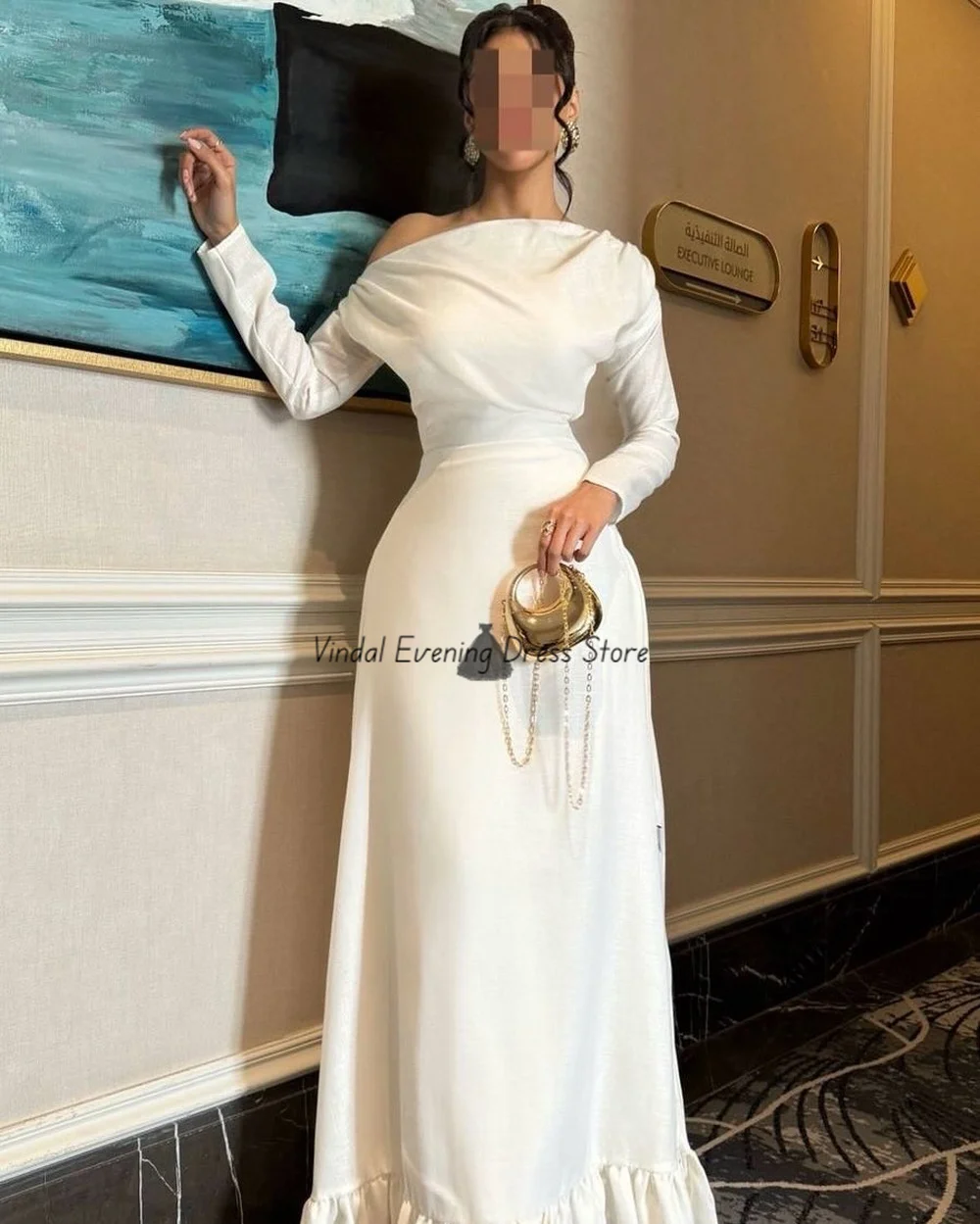 Vindal Hoge Kwaliteit Vintage Enkellange A-lijn Galajurken Lange Mouwen Satijn Sexy Luxe Bruiloft Galajurken Jurken