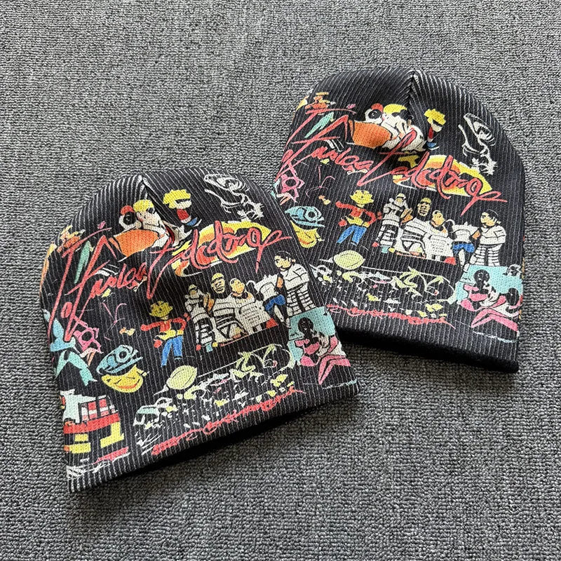 Streetwear Graffiti Print Beanie, Joker Inspired Graphic, Unisex Knit Winter Hat, Fashion Autumn Winter Cap for Men and Women