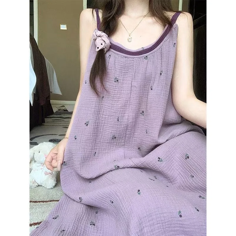 Sweet Sleeveless Halter Nightgown for Women: Summer Floral Print, Can Be Worn as Outerwear, Teenage & Student Dress, Loungewear