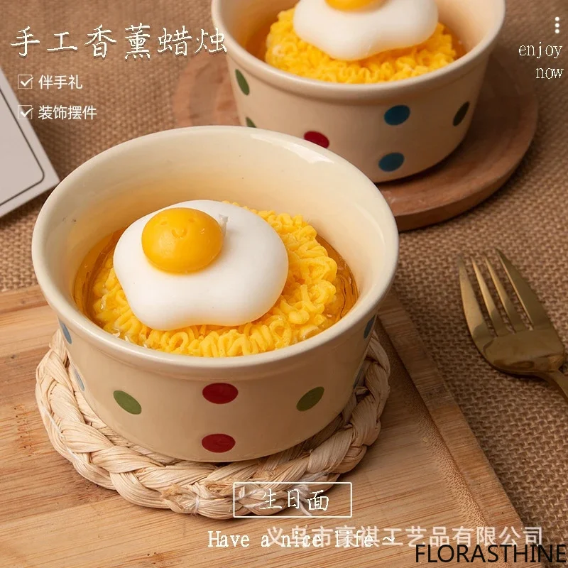 Birthday Noodle Scented Candle Novelty Cute Egg Instant Ramen Gift for Friend Best Party Table Centerpiece Cozy Home Display