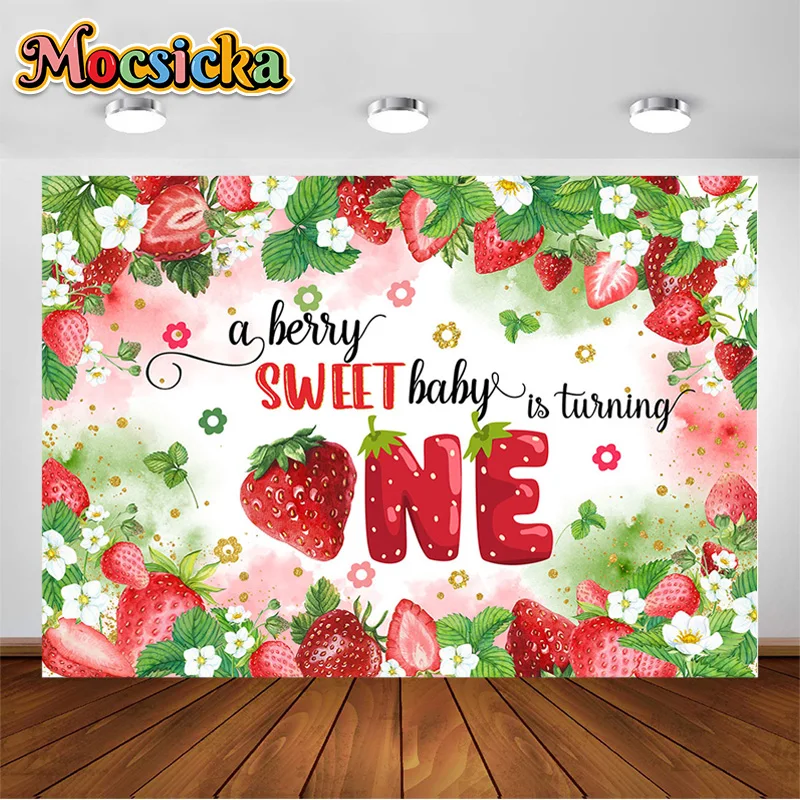 

Strawberry Themed Birthday Backdrops A Berry Sweet Baby is on the Way Kids Birthday Party Decor Photo Backgrounds Photo Props