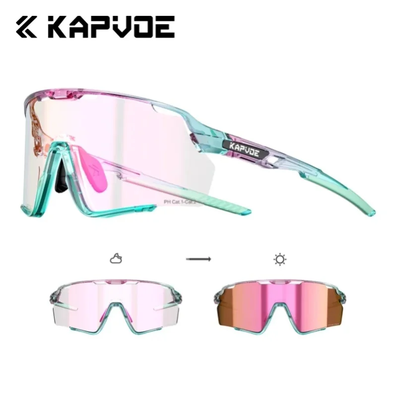 Kapvoe Photochrome Fahrradbrille für Herren, MTB-Sonnenbrille, Mountainbike-Brille, Fahrradbrille für Damen, Sportbrille, Straßen-Speedskating-Brille
