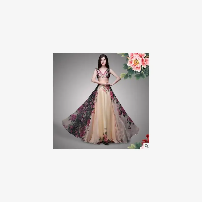 

Ele Summer New Длинное шифоновое длинное платье с двойным плечом и цветком Dr Par Вечернее платье Ele Длинная юбка на молнии для свадьбы C...