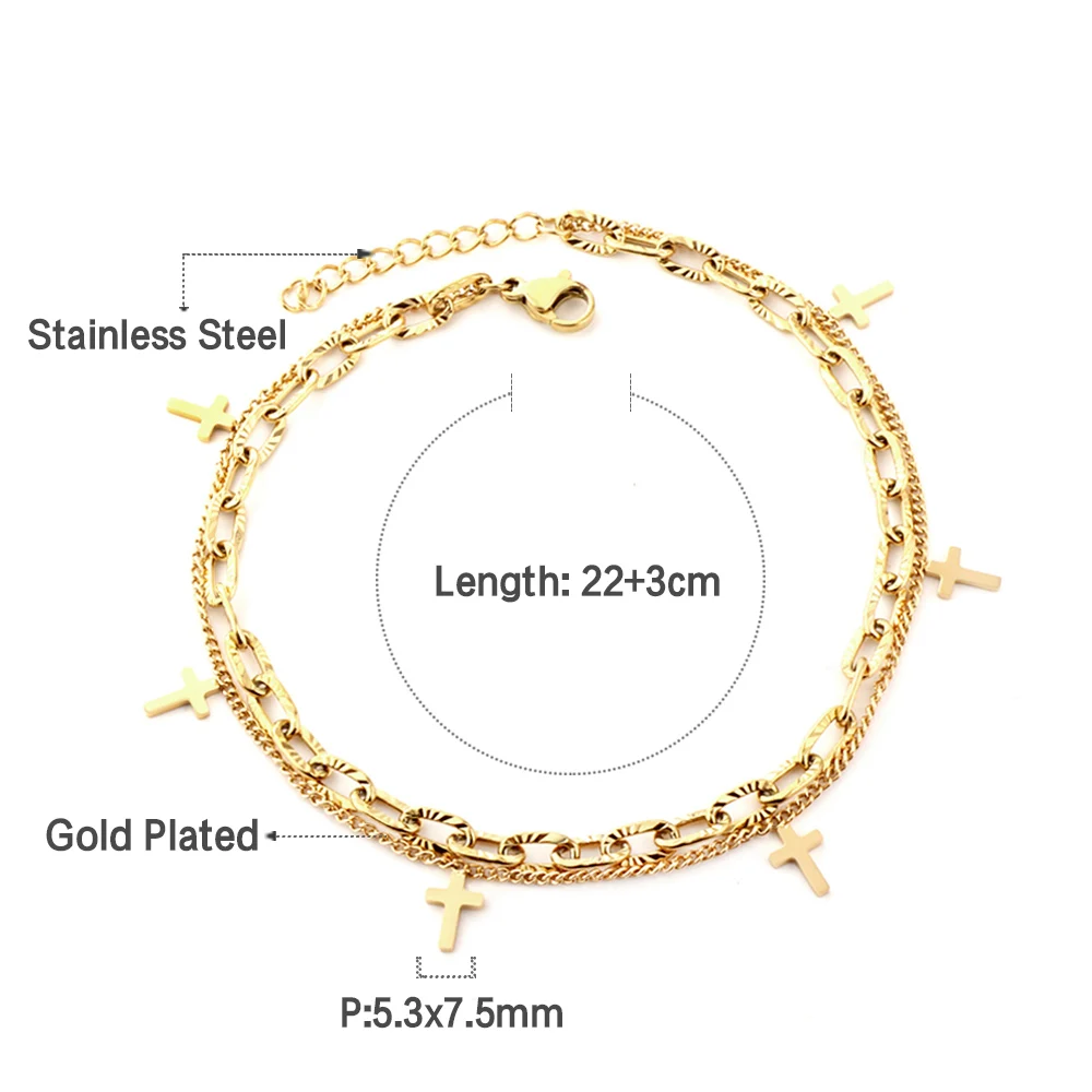 Luxusteel cruz dupla pé corrente tornozeleiras para mulheres pulseira na perna de aço inoxidável corrente tornozeleiras festa de casamento jóias
