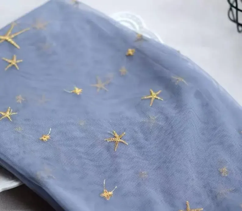 4 Colors Gold star embroidery lace fabric star soft tulle fabric For Wedding Dress Bridal Veil Tutu dress Baby Dress 1yard