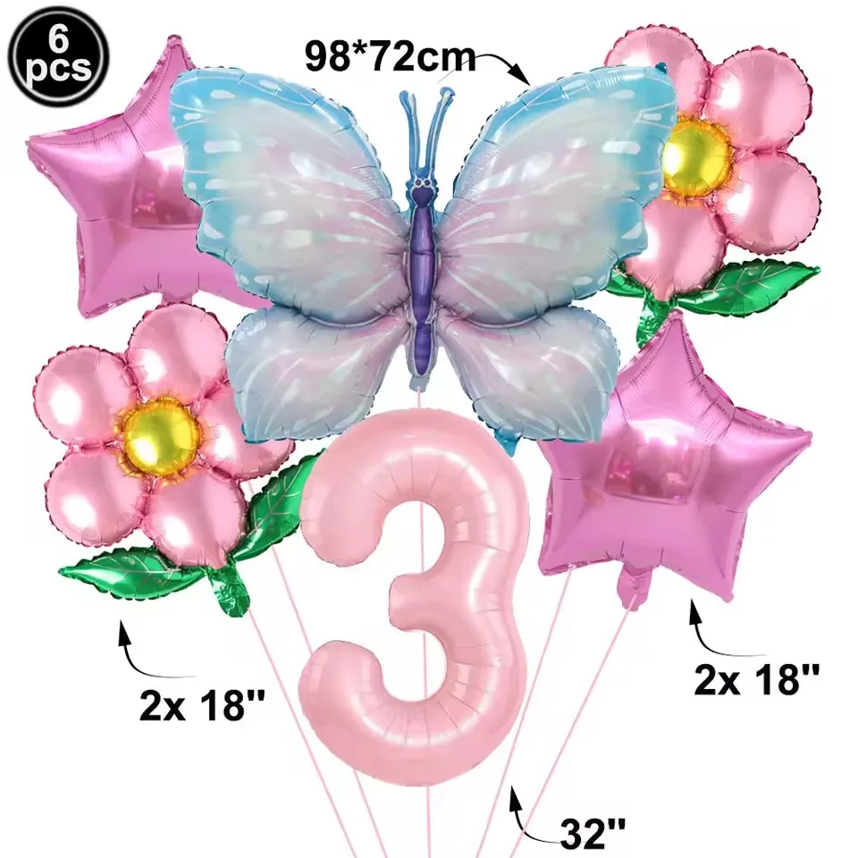 Rosa Zahlenballon Schmetterlingsballon Set Schmetterlingsballons Folie 32 Zoll 1.-9. Zahlen Geburtstagsdekoration für Mädchen Babyparty