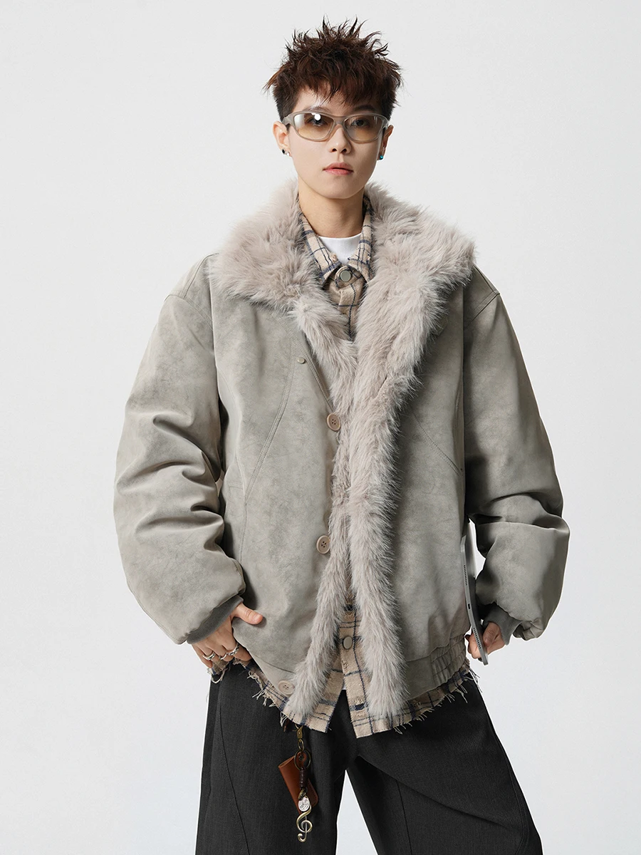 

Boyue американский ретро деконструированный меховой воротник Jaet повседневная хлопковая верхняя одежда для мужчин Thiened Long Sve теплая молодежная мода
