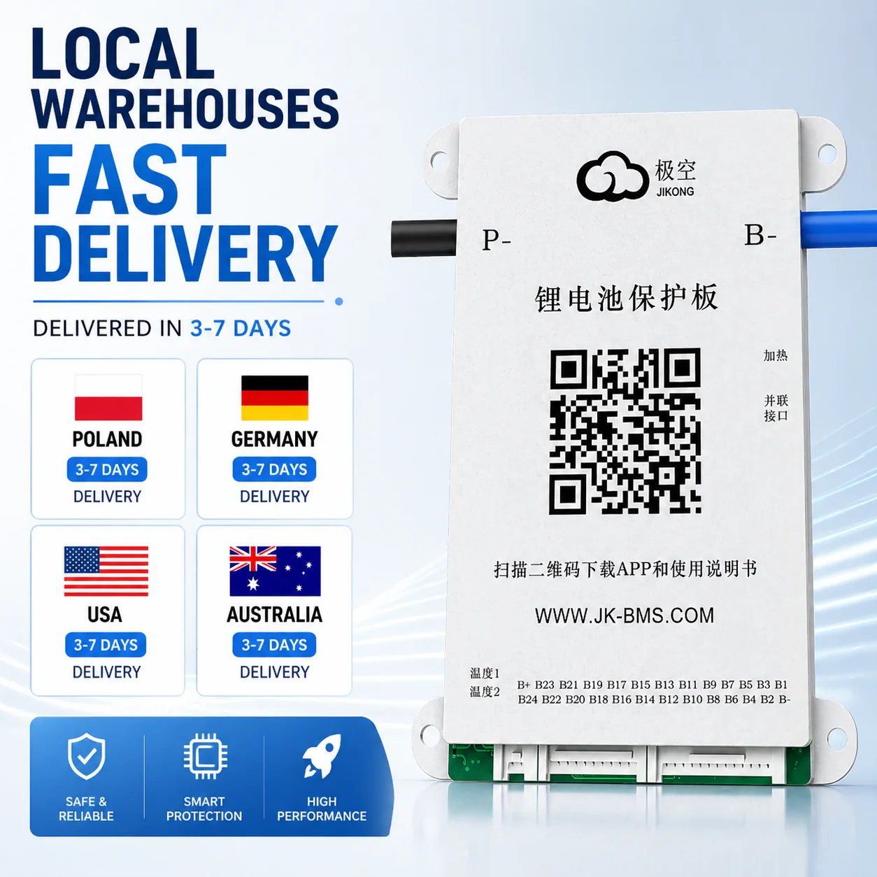 JIKONG JK-BD6A20S8P 80A PCBA BMS 0.6A Active Balance 8S 17S 20S 24V-72V for LiFePO4 LTO Li-ion Home Energy Storage