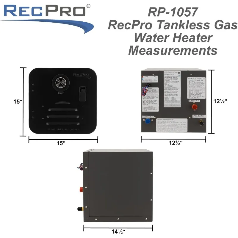 سخان مياه RecPro RV بدون خزان |   على الطلب سخان الماء الساخن 42,000 وحدة حرارية بريطانية سخان مياه يعمل بالغاز التحكم عن بعد متضمن (أسود)