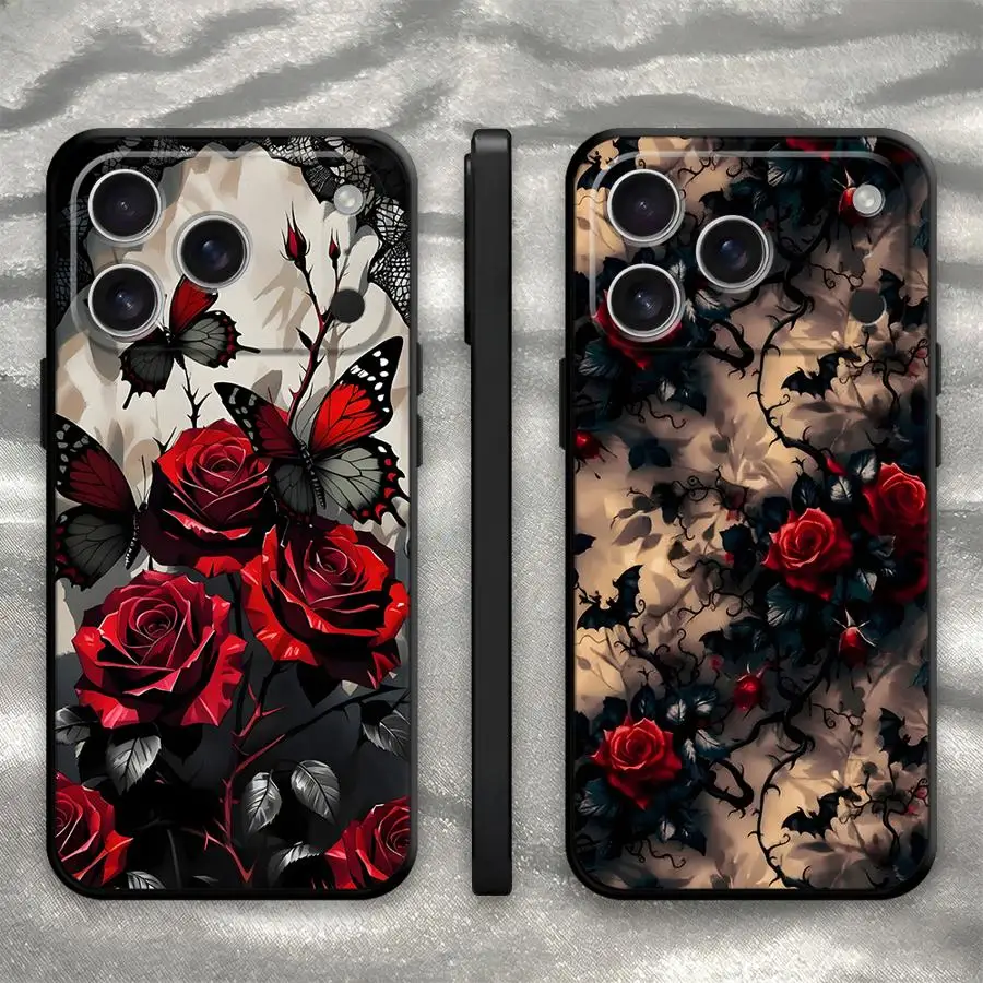 Case for Apple iPhone 17 Pro Max XS XR 13 Mini 15 16 7 8 12 Plus 11 Air Phone Cover Cartoon Rose Butterfly
