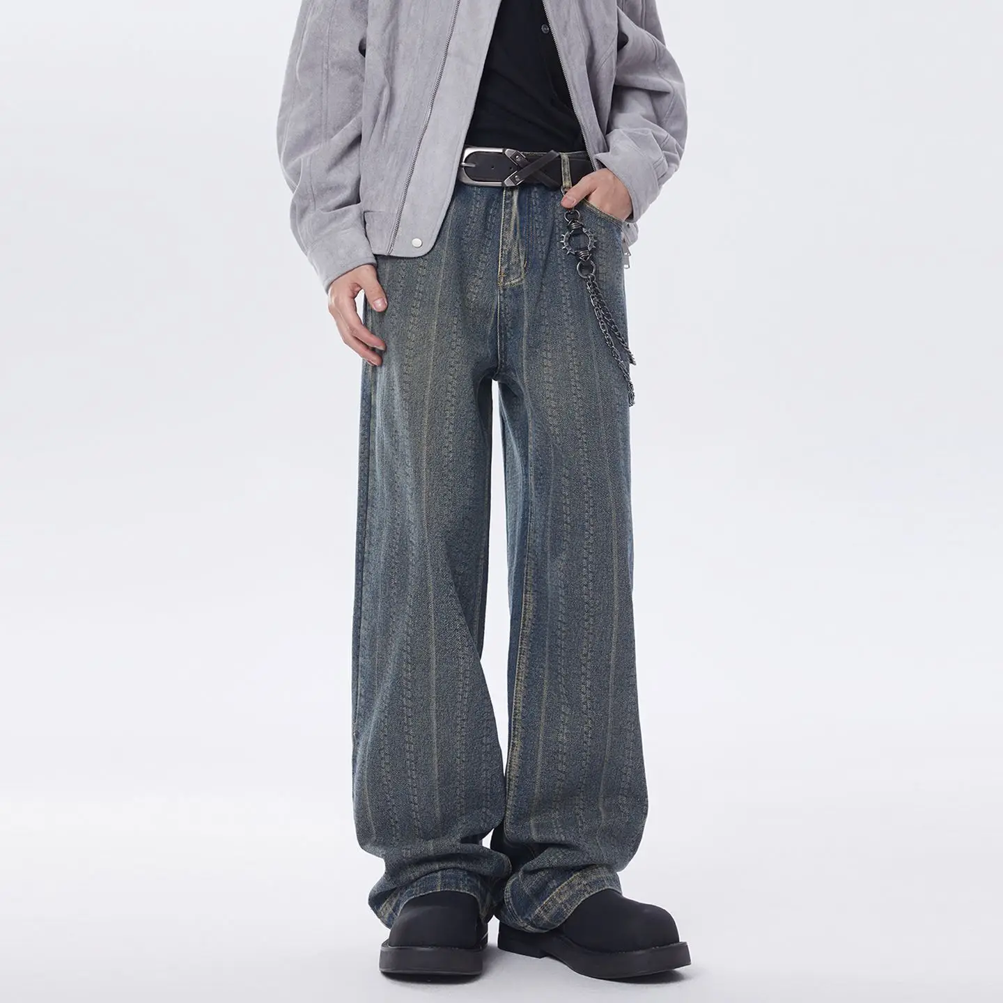 2026 New Tall Extended Edition American Retro Jeans a righe punteggiate Marchio alla moda Personalizzato Rascal Jeans belli Stile da uomo