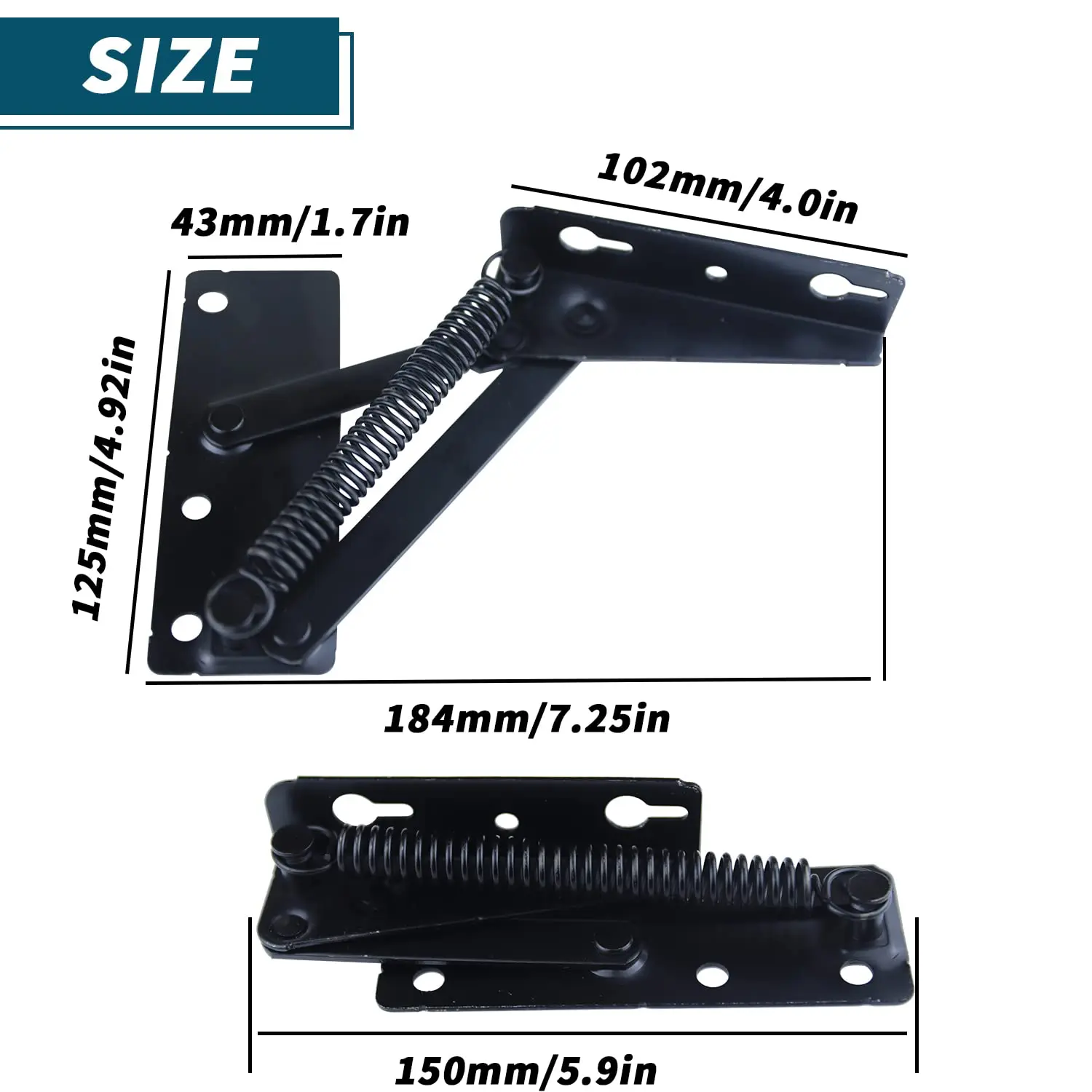 80 Degree Bench Seat Hinge Foldable Lifting Bracket Heavy Duty Black Spring Hinges Widely Used in Toy Box Chest, Piano Stool