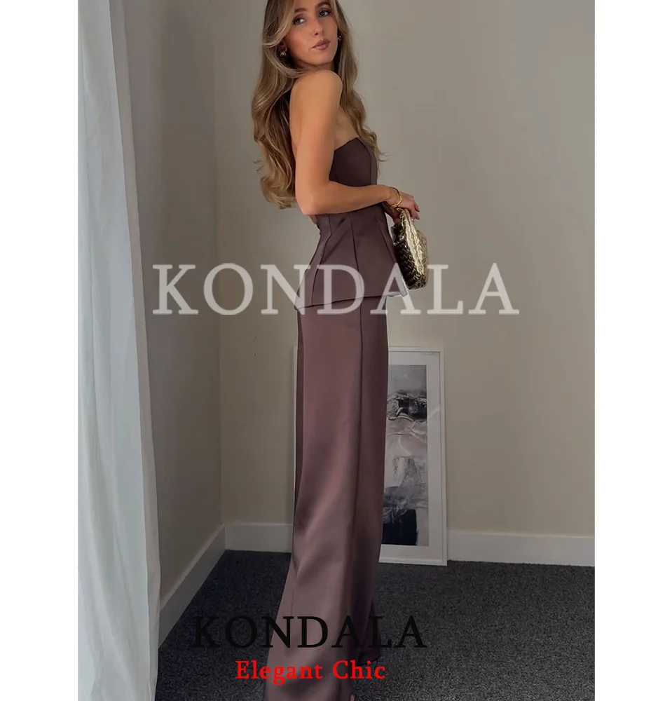 

KONDALA Sexy Christmas Party Set Single Button Blazer Strapless Top Long Pants New 2026 Spring Fall Fashion Dinner Lady Set