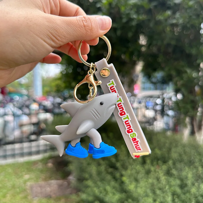 Italian Brainrot Keychain Tung Tung Tung Sahur Keyring Fashion Creative PVC Pendants Telala Funny Shark Keychains Party Gifts