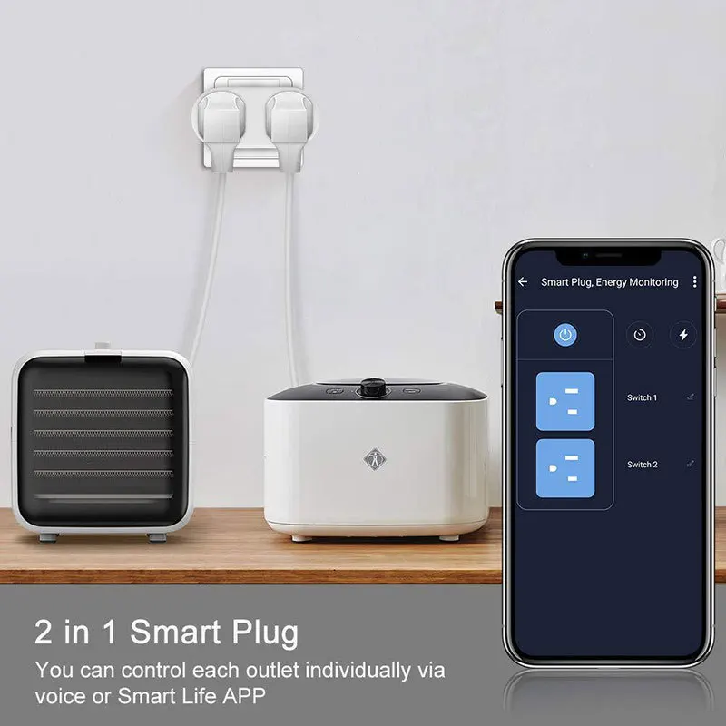 16A WiFi Smart Plug 2-in-1 Shunt Dual-Control Timing Switch with Power Monitoring EU Socket Tuya Smart Life APP Voice Control