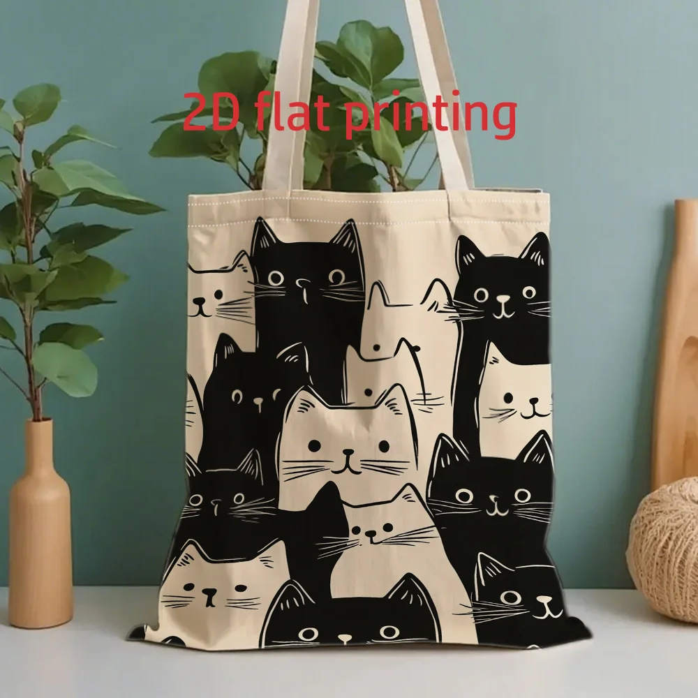 1pc Cat Group Themed Tote Bag, Reusable Shopping Bag, Suitable for Daily Use, School, Travel, Minimalist Gift for Cat Lovers.