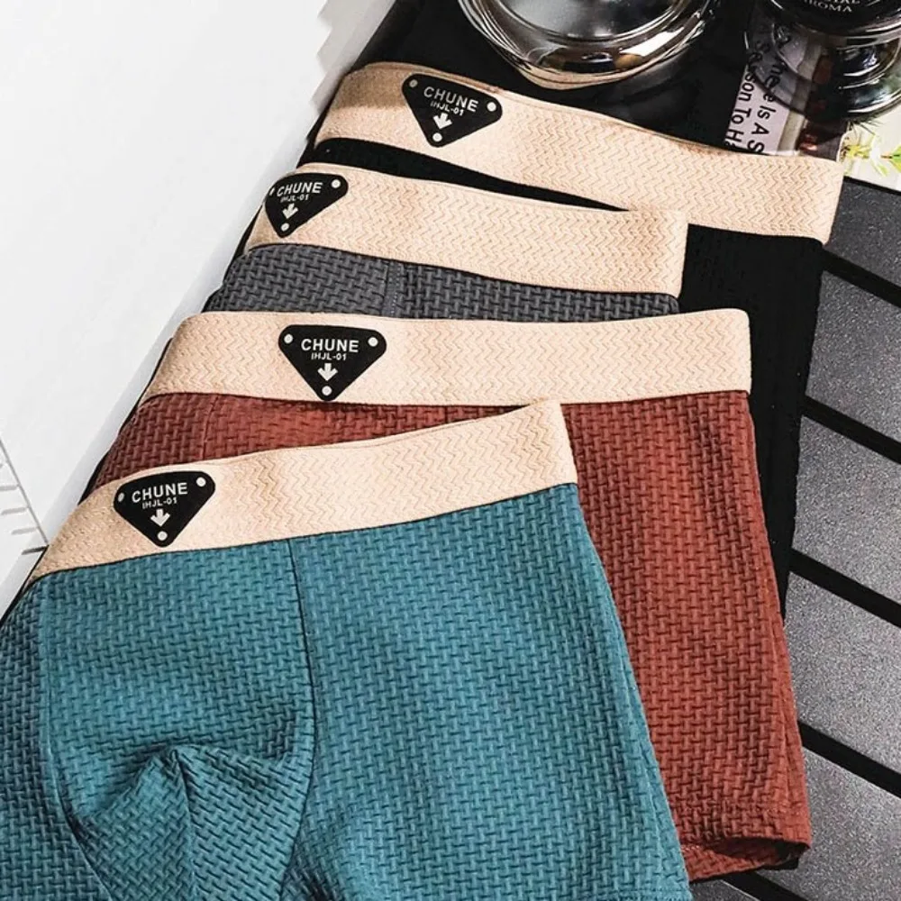 3Pcs Fashion Traceless Men's Ice Slik Panties Underpants Mid Waist Shorts Boxers Simple Lingerie Underwears for Man Travel