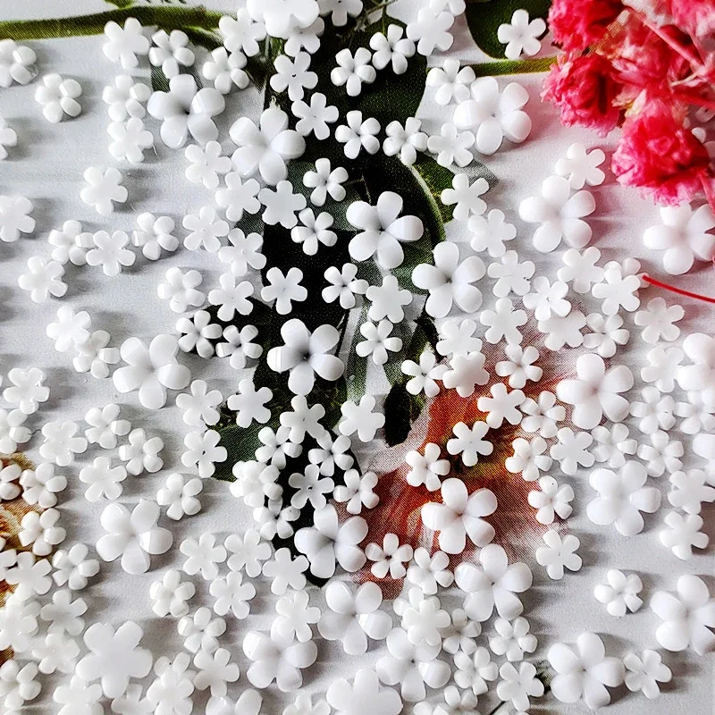 100pcs Japanese Pink Small Flower Nail Art Charms 3D Resin 5Petal Rhinestones Nail Decorations Kawaii Accessories Manicure DIY