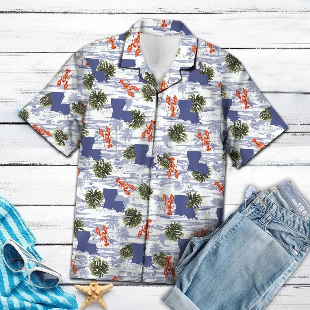 

Hawaiian Shirts for Men Crayfish Print Shirts Fascinating Beach Short Sleeve Summer Casual Button Up Top