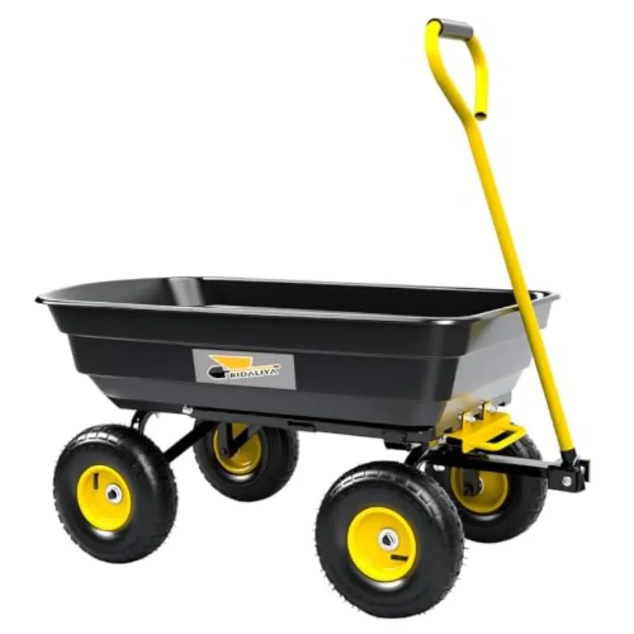 

Garden Dump Cart Heavy-Duty Utility Wagon with 600 lb Capacity 4 Cu Ft Bed 10" Pneumatic Tires 180° Pivot Steering for Yard Law