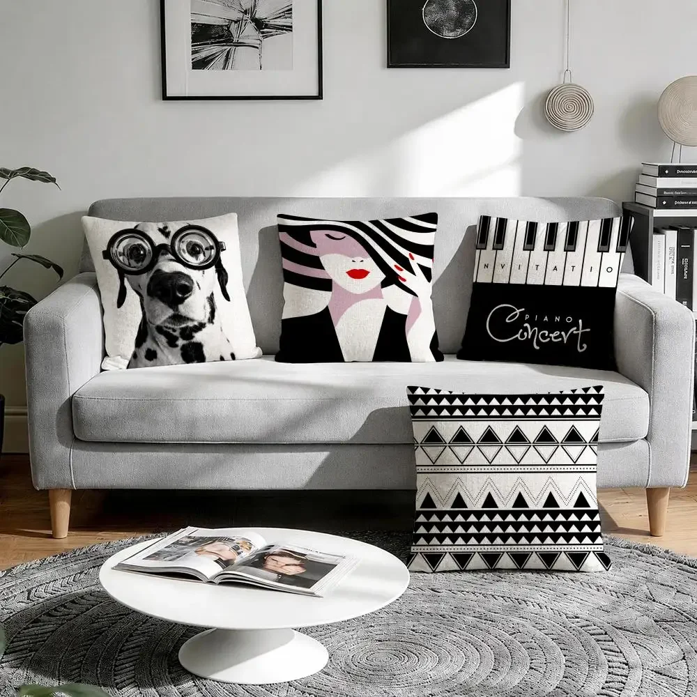 Nordic style black and white Cushion Cover Natural Breathable Durable Linen Printed Decor Pillow Case Sofa Bedroom