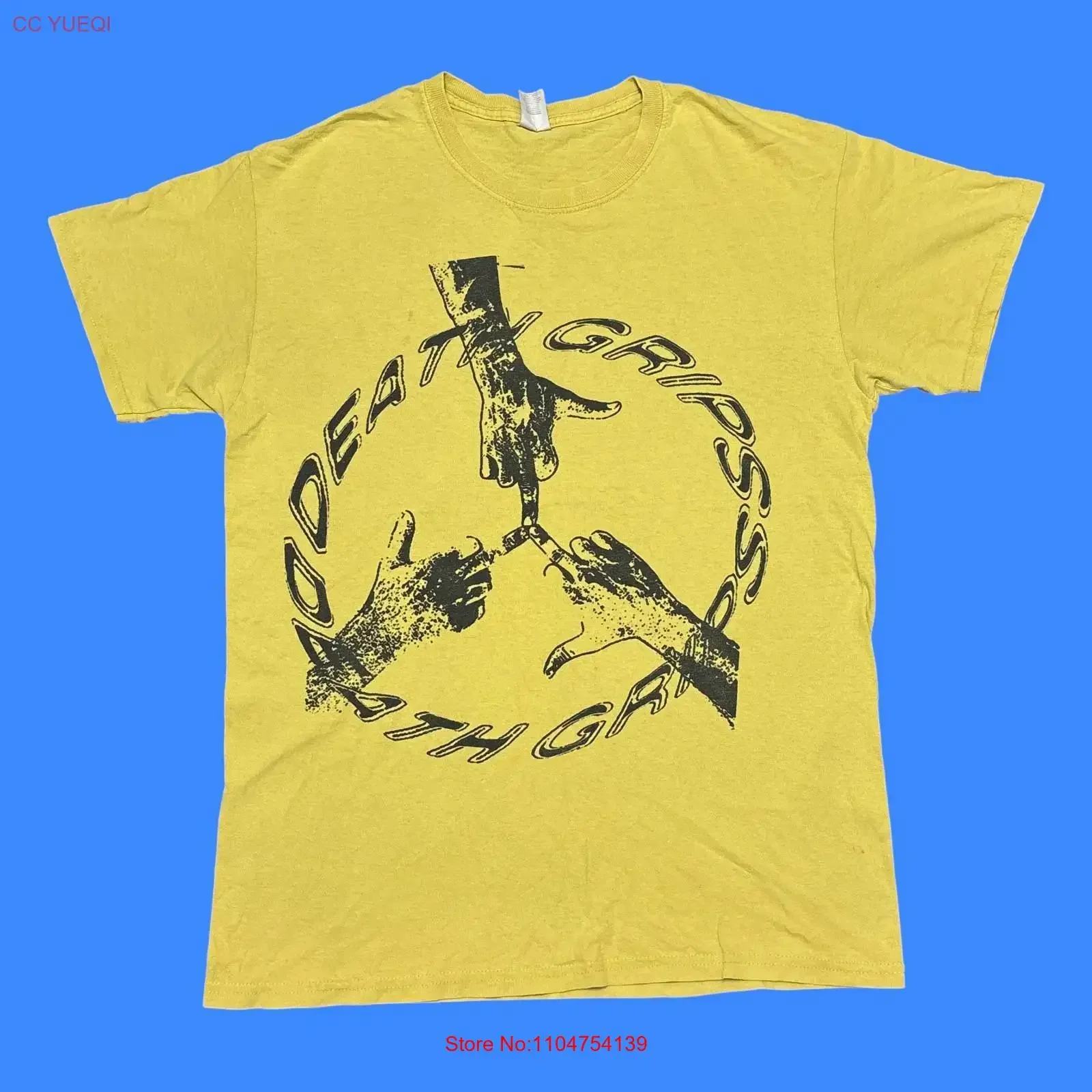 Death Grips T Shirt Medium Yellow Tour Concert Rap Hip Hop Band Zach Hill vintage Washed Stylish graphic Casual fashion Unisex