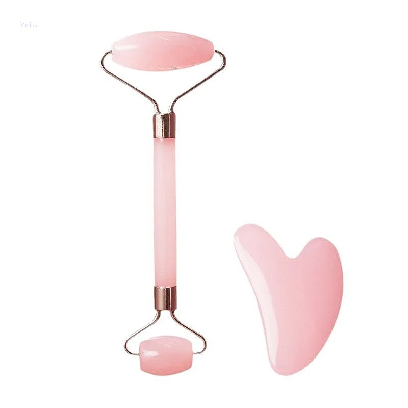 Rose Quartz Heart Shape Gua Sha Double Head Roller Massager Jade Eye Massage Tool Facial Scraping Beauty Set Skin Lifting Gift