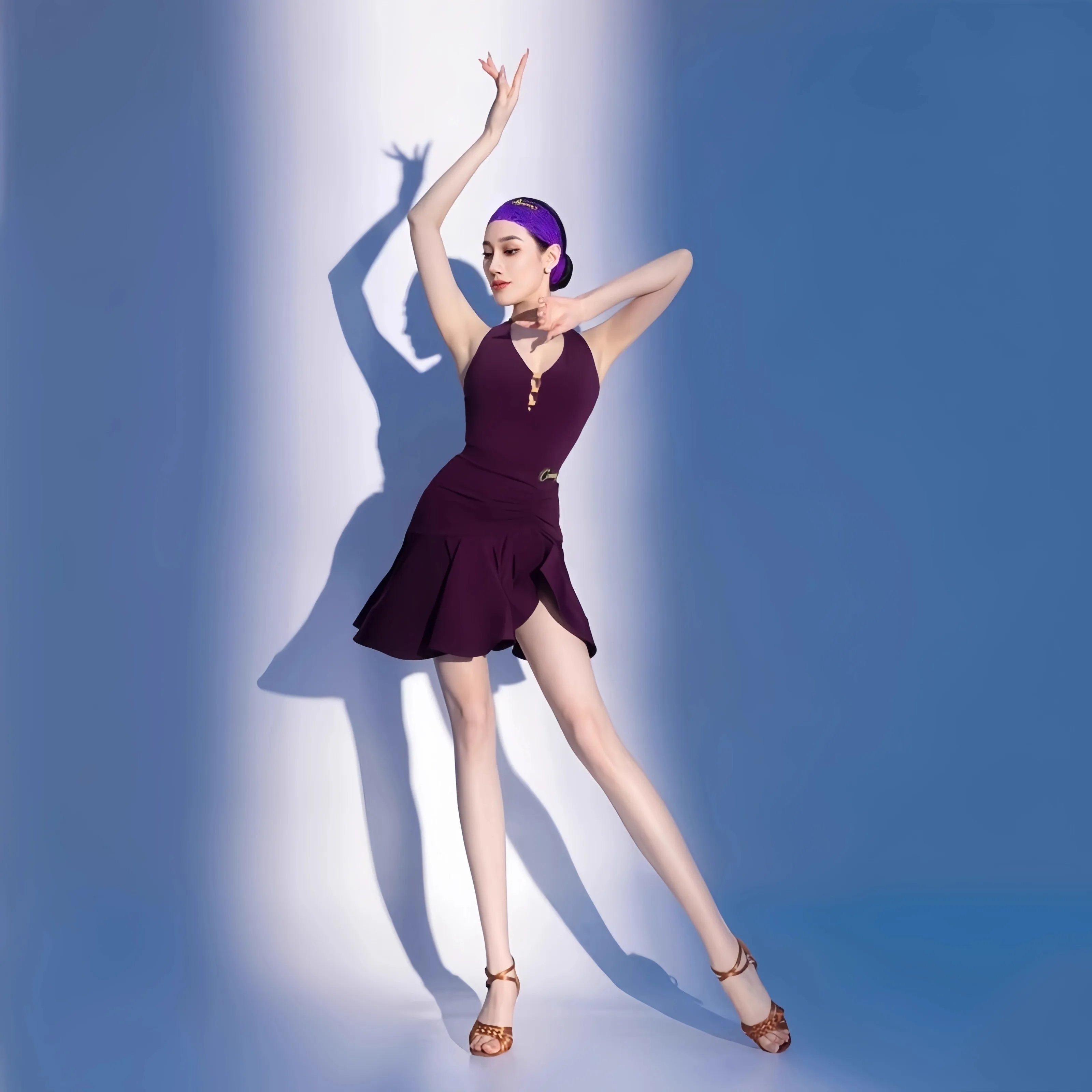 

customized women's adult Latin national standard dance costume neck hanging top half skirt daily practice performance costume